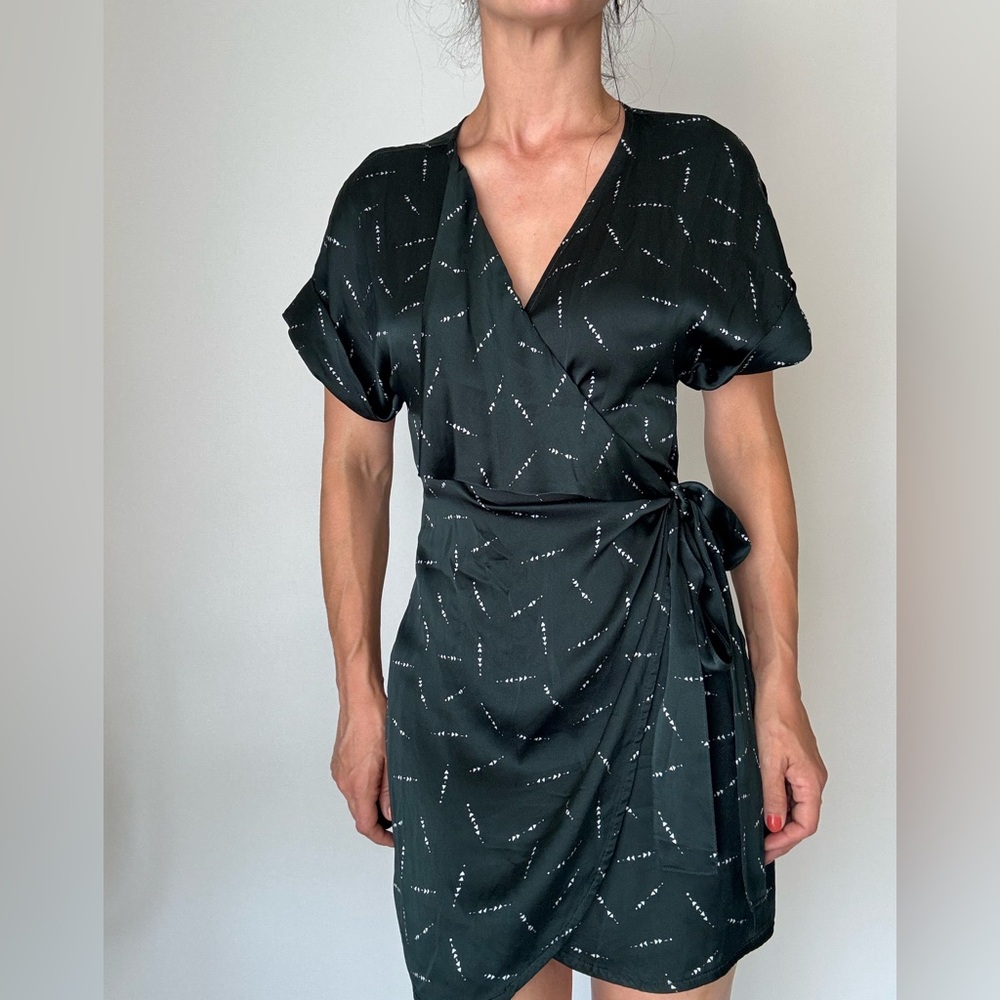 SIR Silk Mini Dark Green Wrap Dress with White Dots Size 1
